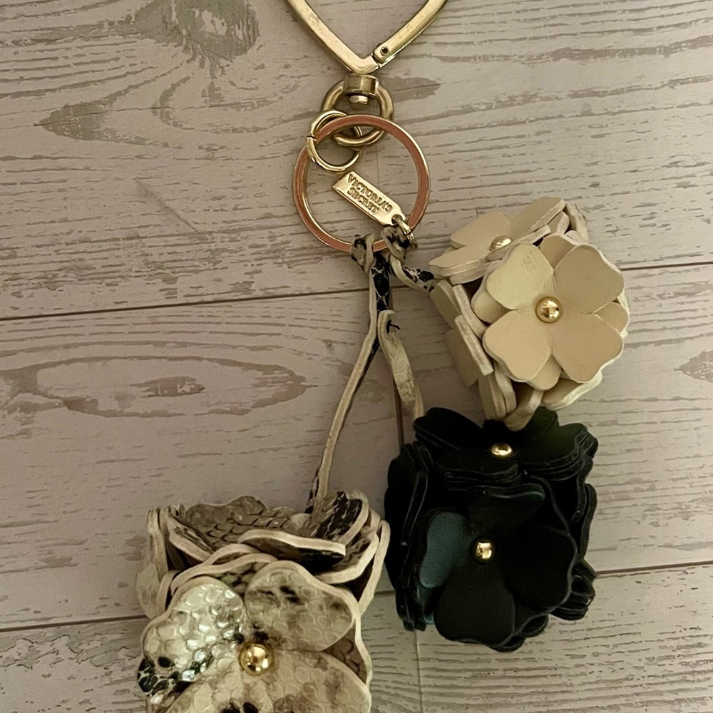 Victoria's Secret Floral Keychain/Purse Charm with Gold Accents